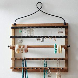 Wall-Mounted Mango Wood Jewelry Organizer